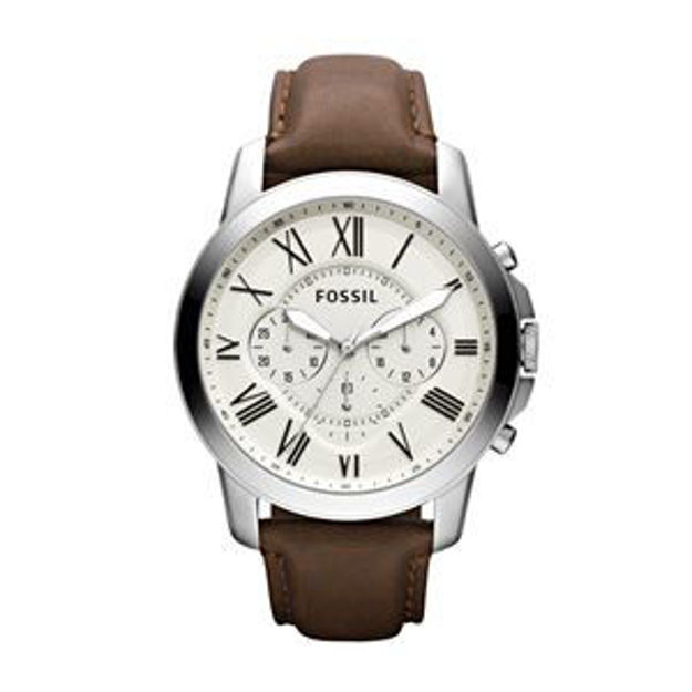Picture of Mens Grant Brown Leather Strap Watch Egg Shell Dial