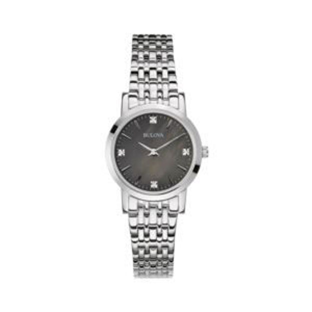 Picture of Ladies' Silver-Tone Stainless Steel Diamond Watch Black Mother-of-Pearl Dial