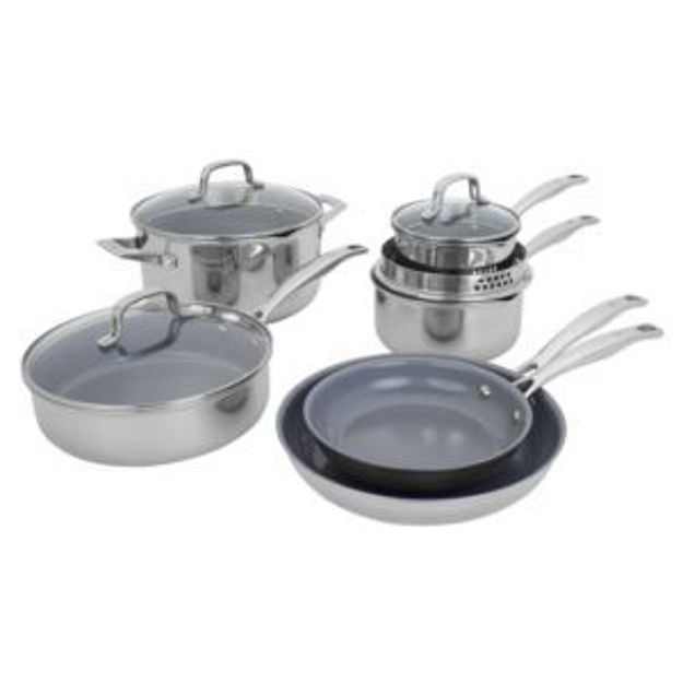 Picture of Clad H3 10pc Stainless Steel Ceramic Nonstick Cookware Set