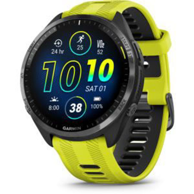 Picture of Forerunner 965, Carbon Gray DLC Titanium Bezel with Black Case and Amp Yellow Silicone Band