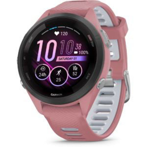 Picture of Forerunner 265S, Black Bezel and Light Pink 42mm Case with Light Pink Silicone Band