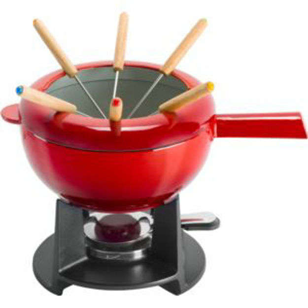 Picture of Enameled Cast Iron Fondue Pot Set Red