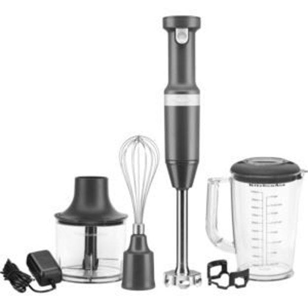 Picture of Cordless Variable Speed Hand Blender with Chopper and Whisk Attachment in Matte Charcoal Gray