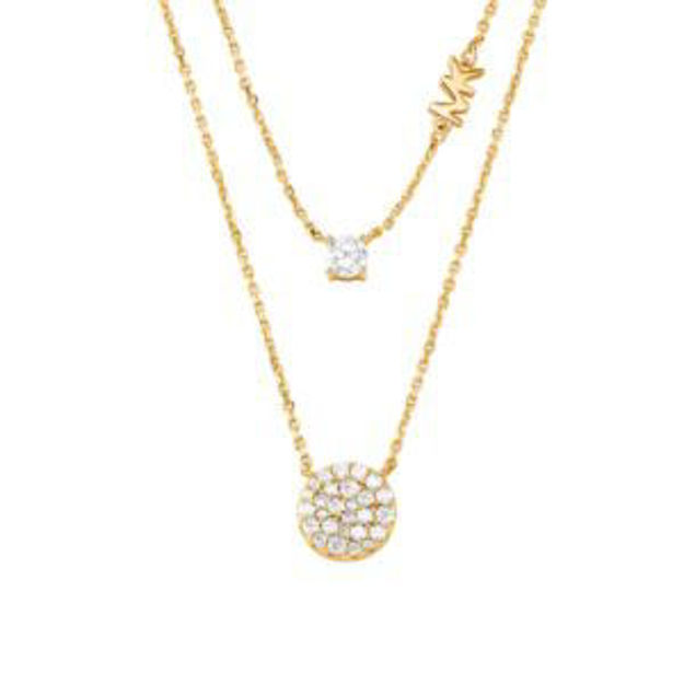 Picture of Precious Metal Sterling Silver Pave Disc Layer Necklace 14K Gold Plated