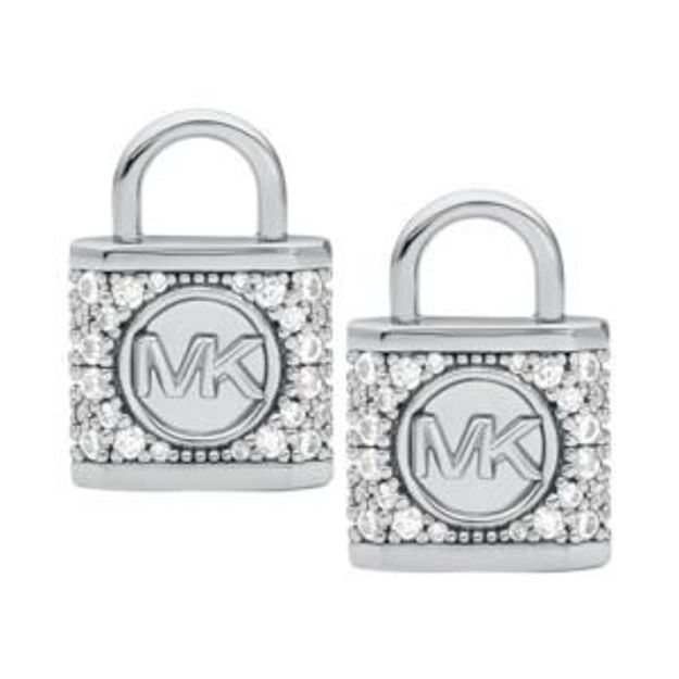 Picture of Precious Metal Sterling Silver Lock Pave Stud Earrings Rhodium Plating