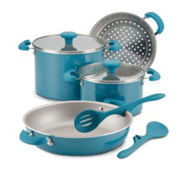 Picture of 8pc Get Cooking! Stackable Nonstick Cookware Set Turquoise