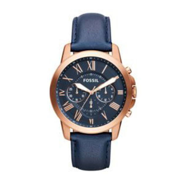 Picture of Men's Grant Chronograph Rose Gold & Navy Leather Strap Watch Navy Dial