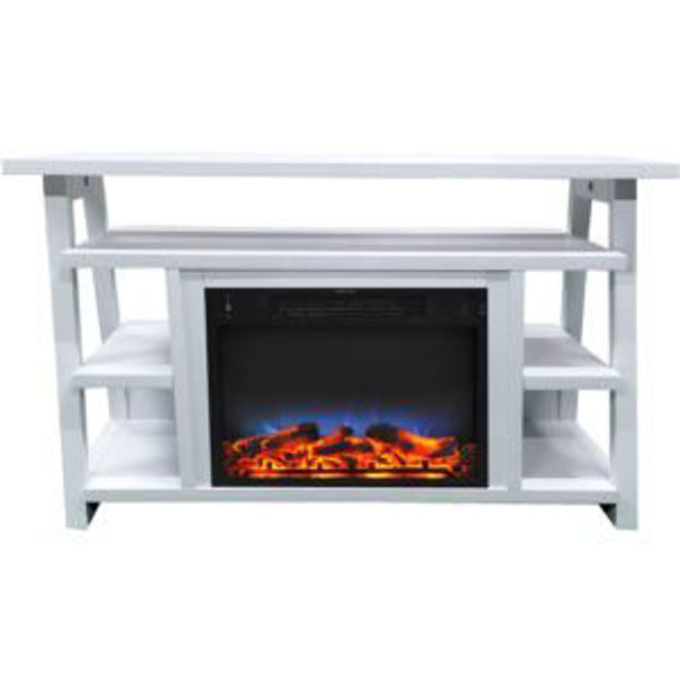 Picture of Sawyer 53-In. Fireplace TV Stand with Shelves in White and LED Electric Heater Insert in White with