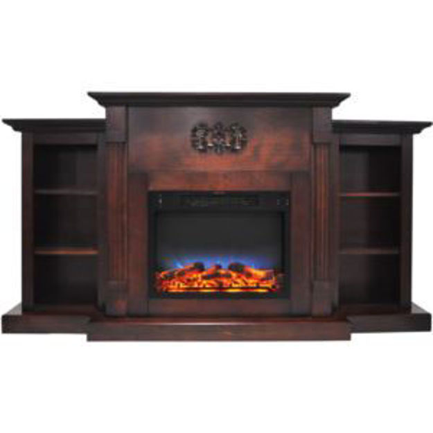 Picture of Sanoma 72 In. Traditional Electric Fireplace Heater with Built-In Bookshelves in Mahogany and LED Mu