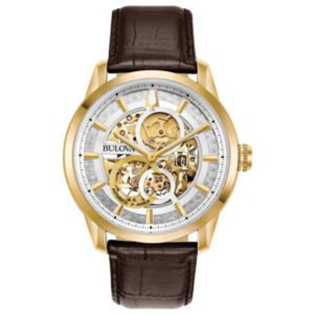 Picture of Mens Sutton Automatic Brown Leather Strap Watch Skeleton Dial