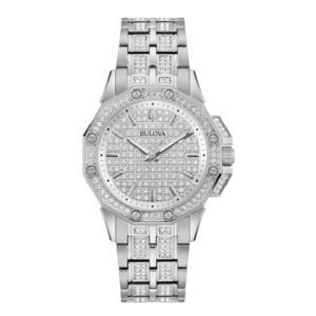 Picture of Ladies' Octava Crystal Silver-Tone Stainless Steel Watch Crystal Pave Dial