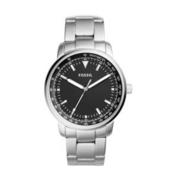 Picture of Mens Sport Silver-Tone Stainless Steel Watch Black Dial