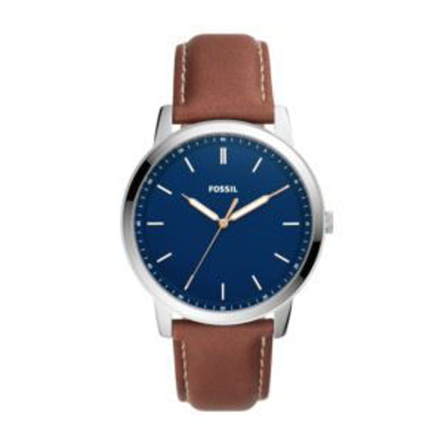 Picture of Mens Brown Leather Strap Watch Blue Dial