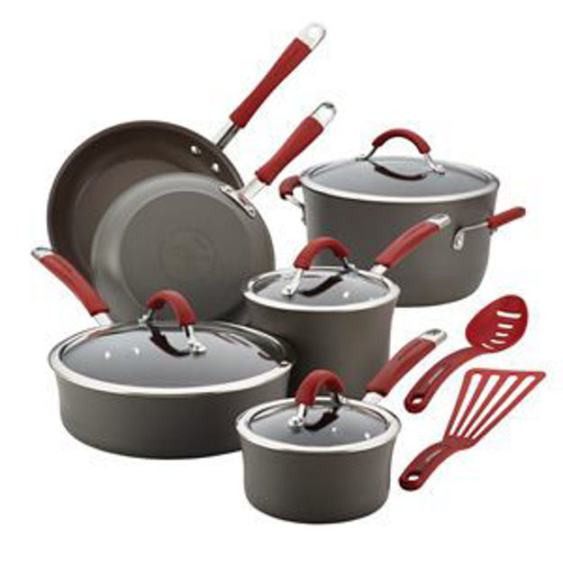 Picture of 12pc Cucina Hard-Anodized Cookware Set Red Handles
