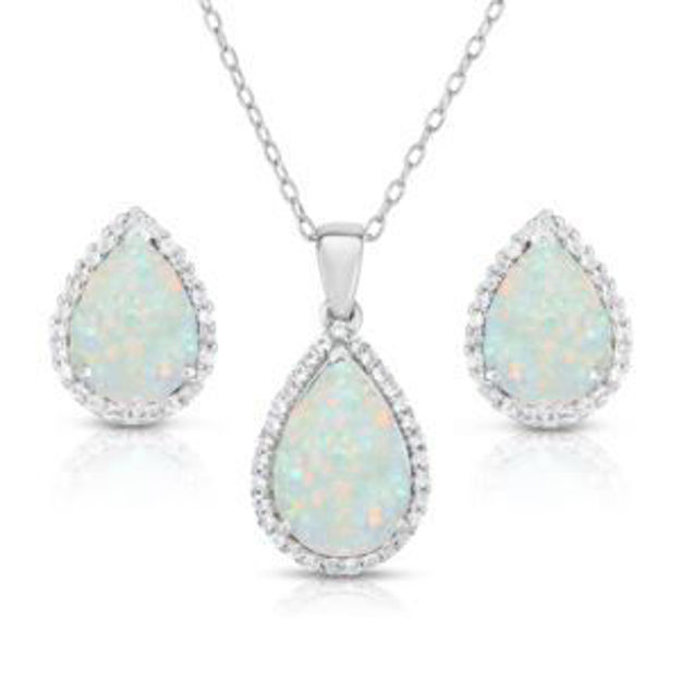 Picture of Pear Shaped Opal & White Sapphire Earrings & Necklace Set