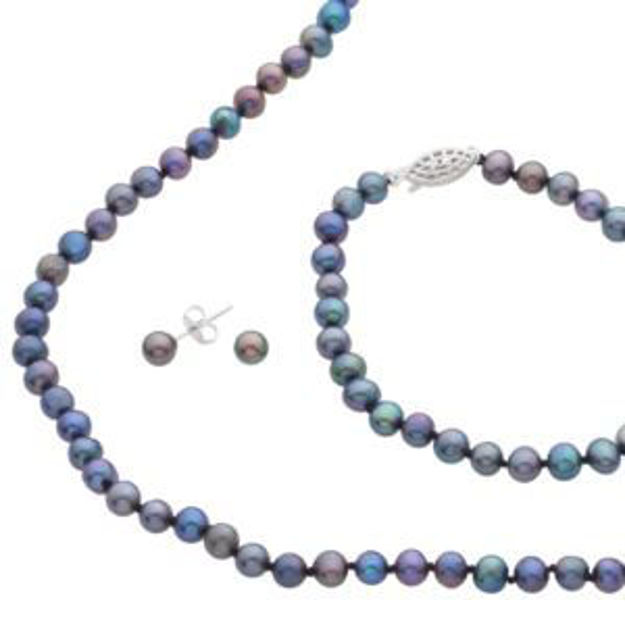Picture of Black Freshwater Pearl Bracelet Necklace & Earrings