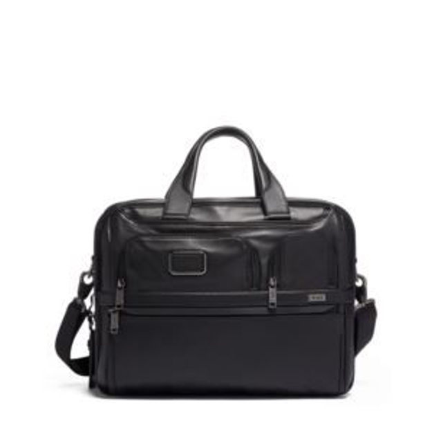 Picture of Alpha Expandable Organizer Laptop Brief- Black Leather