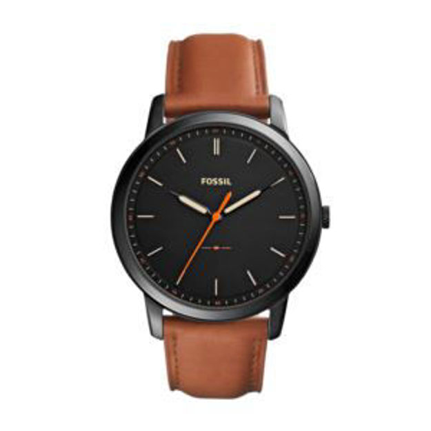 Picture of Mens Minimalist Light Brown Leather Strap Watch Black Dial