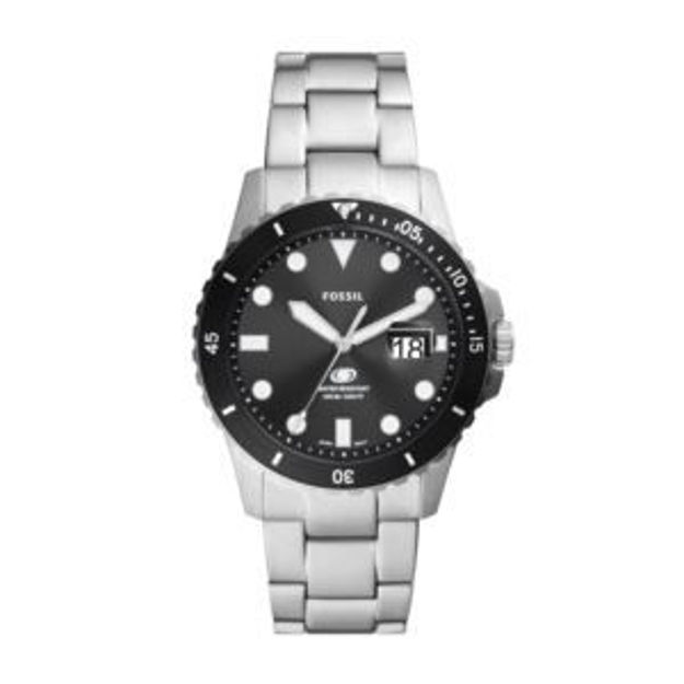 Picture of Men's Fossil Blue Silver-Tone Stainless Steel Watch Black Dial