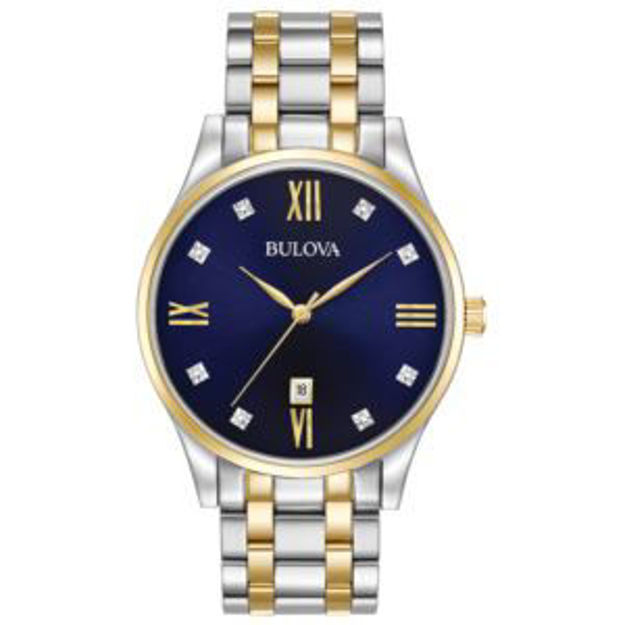 Picture of Mens Diamond Two-Tone Stainless Steel Watch Dark Blue Dial