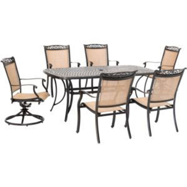 Picture of Fontana 7-Piece Outdoor Dining Set with 2 Sling Swivel Rockers, 4 Sling Chairs, and a 38-In. x 72-In