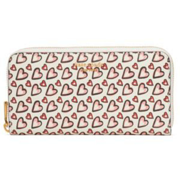 Picture of Morgan Fancy Hearts Printed Pvc Zip Around Continental Wallet -  Cream Multi