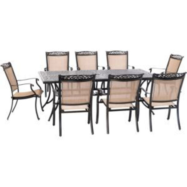 Picture of Fontana 9-Piece Outdoor Dining Set with 8 Sling Chairs and a 42-In. x 84-In. Cast-Top Table