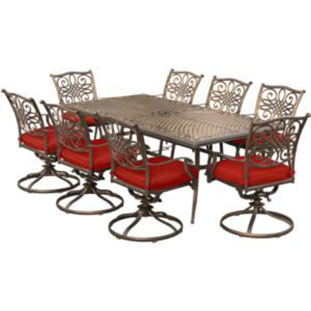 Picture of Traditions 9-Piece Dining Set in Red with 8 Swivel Rockers and a 84" x 42" Cast-top Dining Table