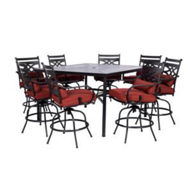 Picture of Montclair 9-Piece High-Dining Set in Chili Red with 8 Counter-Height Swivel Chairs and 60-Inch Squar