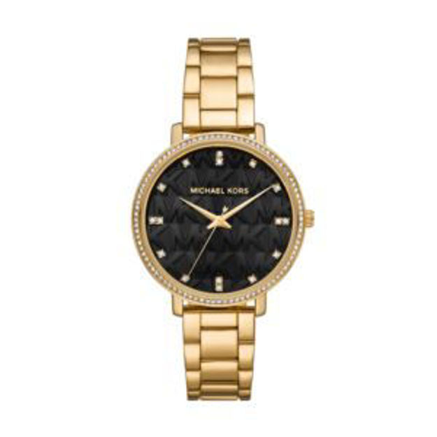 Picture of Ladies Pyper Gold-Tone Stainless Steel Crystal Watch Black Dial