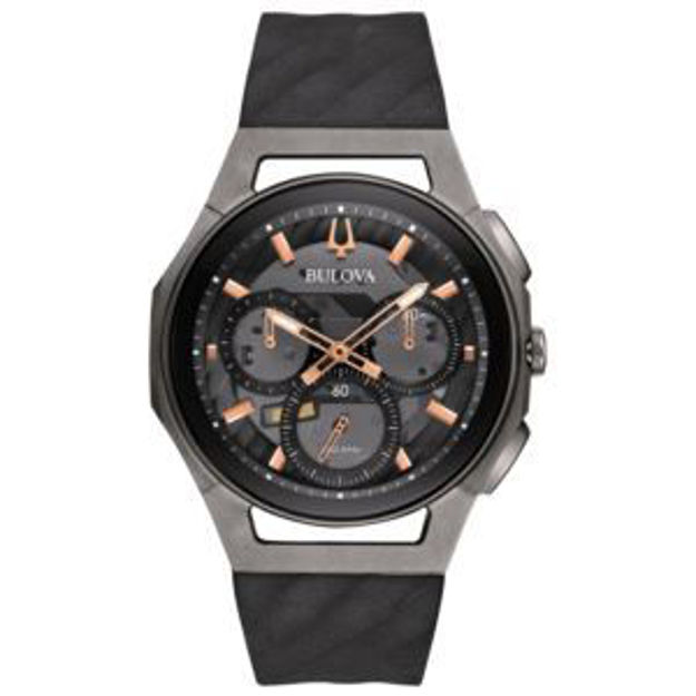 Picture of Mens Curv Chronograph Black Rubber Strap Watch Black Dial