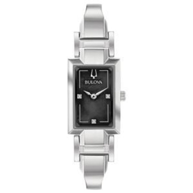 Picture of Ladies Classic Silver-Tone Tank Watch Black Mother-of-Pearl Dial