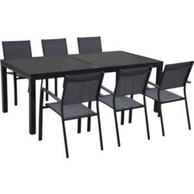 Picture of Naples 7-Piece Outdoor Dining Set with 6 Sling Chairs in Gray/White and Expandable Dining Table