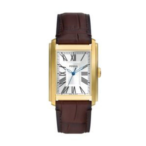 Picture of Men's Caraway Gold & Brown Leather Strap Watch Silver Dial