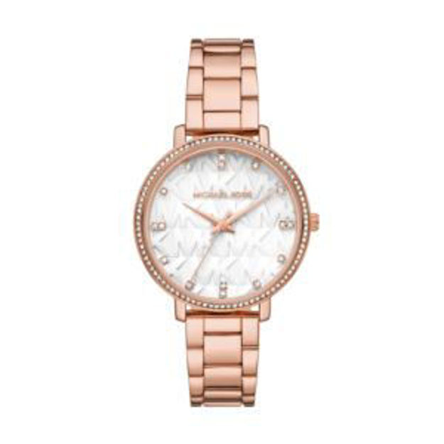 Picture of Ladies Pyper Rose Gold-Tone Stainless Steel Watch White MK Logo Dial