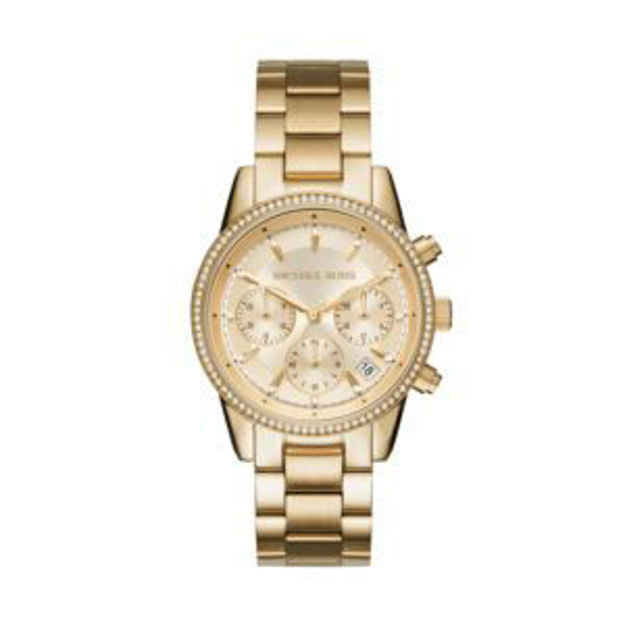 Picture of Ladies Ritz Pave Gold-Tone Stainless Steel Watch Gold Dial