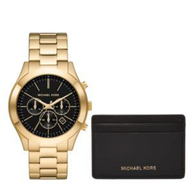 Picture of Men's Oversized Slim Runway Gold Chronograph Watch w/ Card Case