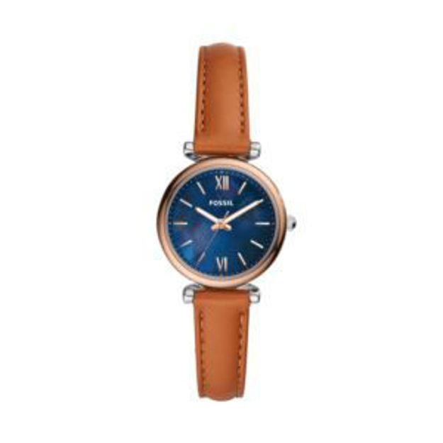 Picture of Ladies Carlie Mini Rose Gold & Tan Leather Strap Watch Blue MOP Dial
