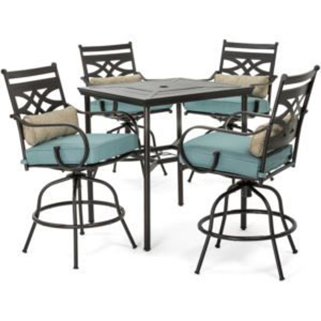 Picture of Montclair 5-Piece High-Dining Patio Set in Ocean Blue with 4 Swivel Chairs and a 33-In. Counter-Heig