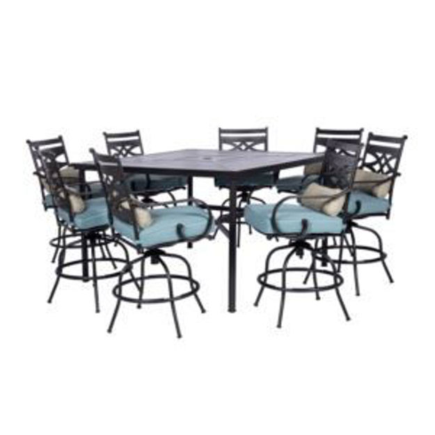 Picture of Montclair 9-Piece High-Dining Set in Ocean Blue with 8 Counter-Height Swivel Chairs and 60-Inch Squa