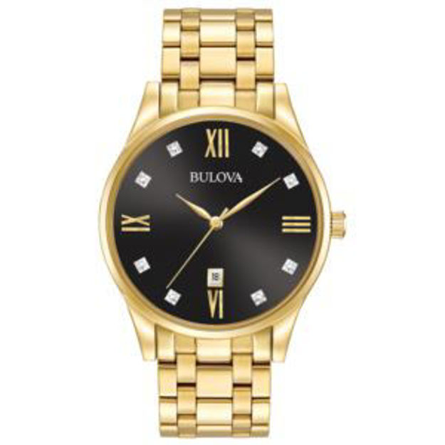 Picture of Mens Diamond Gold-Tone Stainless Steel Watch Black Dial