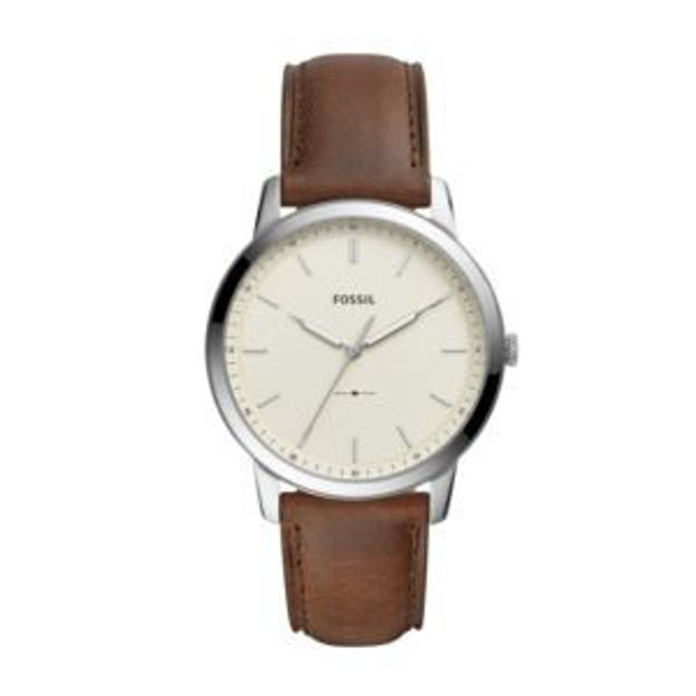 Picture of Men's Minimalist Brown Leather Strap Watch Beige Dial