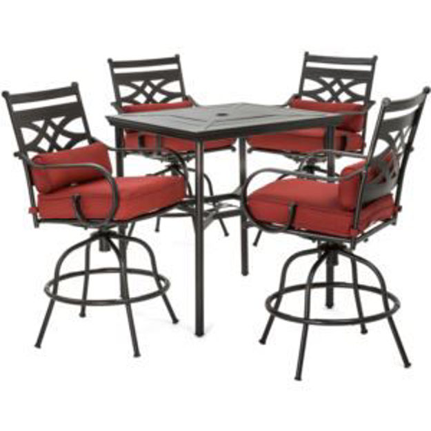 Picture of Montclair 5-Piece High-Dining Patio Set in Chili Red with 4 Swivel Chairs and a 33-In. Counter-Heigh