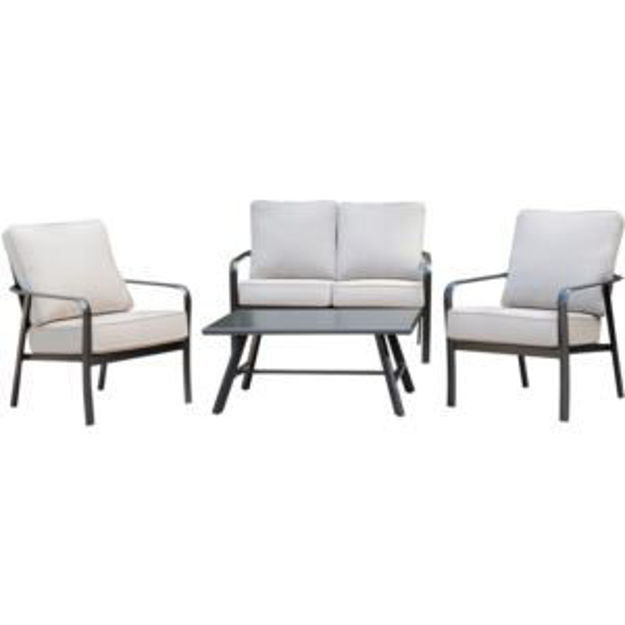 Picture of Cortino 4-Piece Commercial-Grade Patio Seating Set with 2 Cushioned Club Chairs, Loveseat, and Slat-