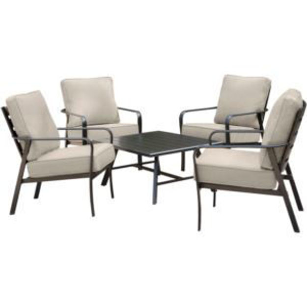 Picture of Cortino 5-Piece Commercial-Grade Patio Seating Set with 4 Cushioned Club Chairs and an Aluminum Slat