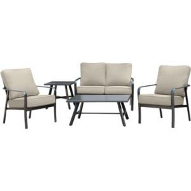 Picture of Cortino 5-Piece Commercial-Grade Patio Seating Set with 2 Cushioned Club Chairs, Loveseat, and Slat-
