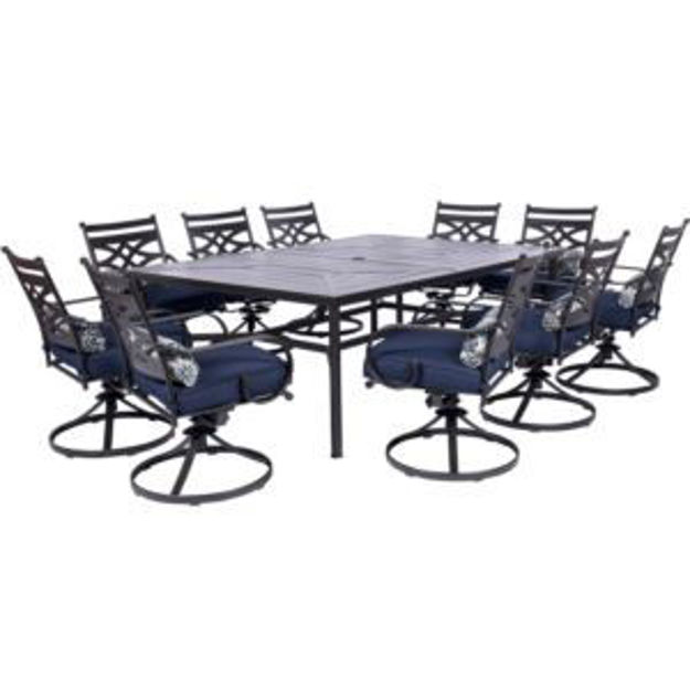 Picture of Montclair 11-Piece Dining Set in Navy Blue with 10 Swivel Rockers and a 60-In. x 84-In. Table