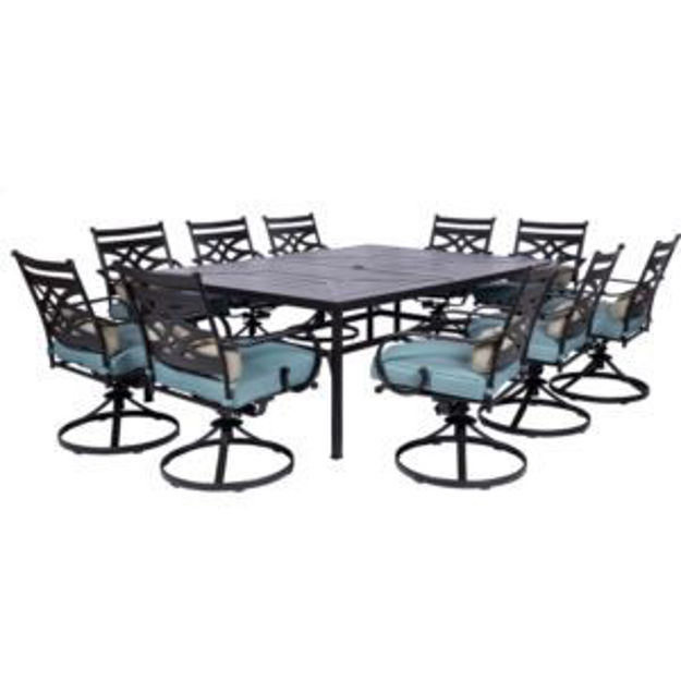 Picture of Montclair 11-Piece Dining Set in Ocean Blue with 10 Swivel Rockers and a 60-In. x 84-In. Table