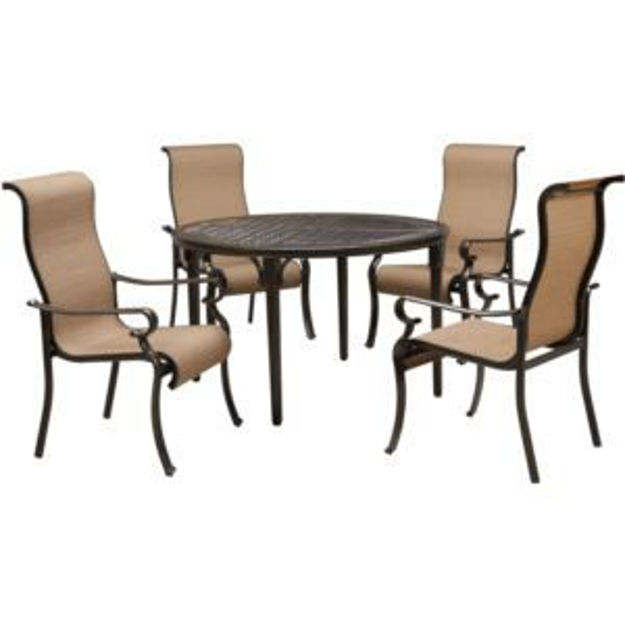 Picture of Brigantine 5-Piece Outdoor Dining Set with 4 Contoured-Sling Chairs and a 50-In. Round Cast-Top Tabl