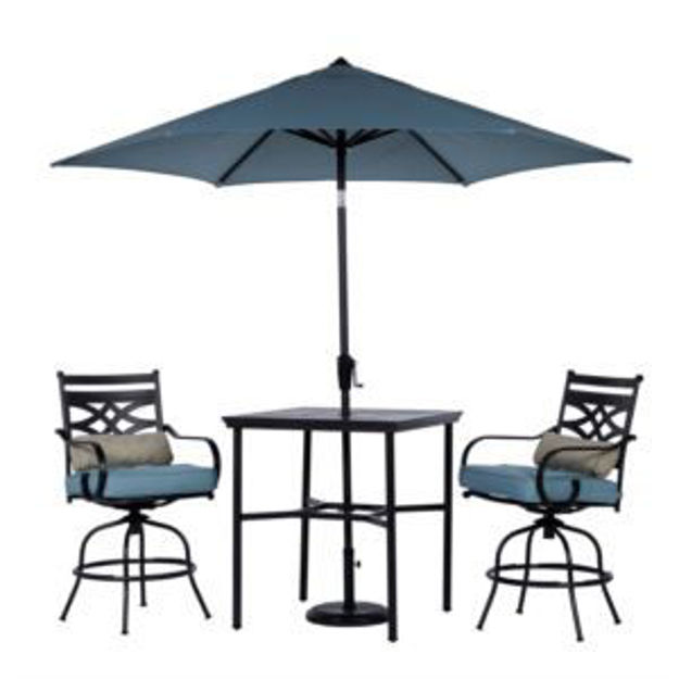 Picture of Montclair 3-Piece High-Dining Set in Ocean Blue with 2 Swivel Chairs, 33-Inch Square Table and 9-Ft.